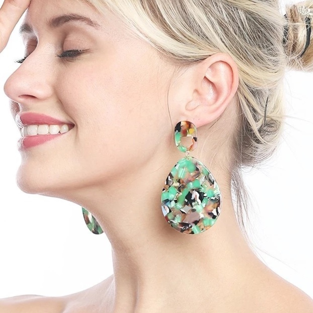 Acrylic Teardrop Earrings in Pink Leopard - Picture 8 of 8